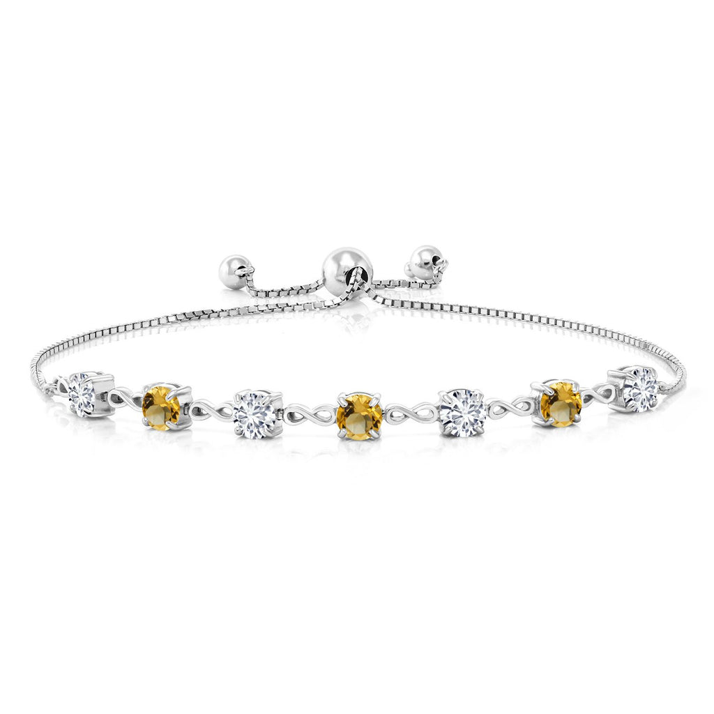 Gem Stone King 4.5MM Round Gemstone Birthstone and White Lab Grown Diamond Infinity Tennis Bracelet for Women | 925 Sterling Silver | Fully Adjustable to 9 Inch | Fine Jewelry for Her Mom Wife