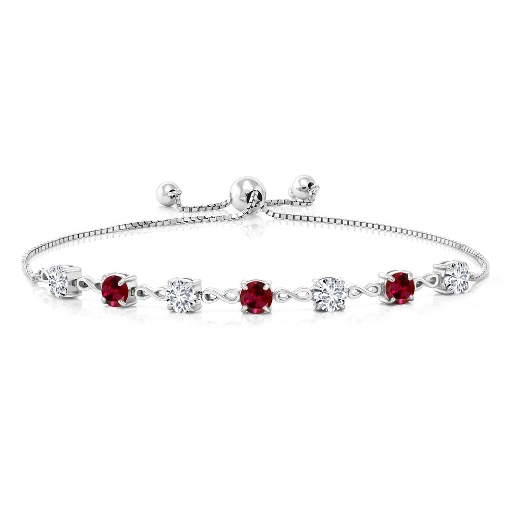 Gem Stone King 4.5MM Round Gemstone Birthstone and White Lab Grown Diamond Infinity Tennis Bracelet for Women | 925 Sterling Silver | Fully Adjustable to 9 Inch | Fine Jewelry for Her Mom Wife