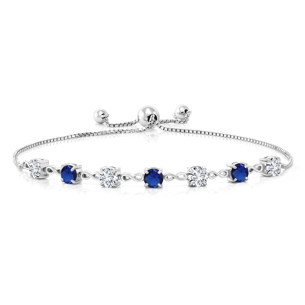 Gem Stone King 4.5MM Round Gemstone Birthstone and White Lab Grown Diamond Infinity Tennis Bracelet for Women | 925 Sterling Silver | Fully Adjustable to 9 Inch | Fine Jewelry for Her Mom Wife