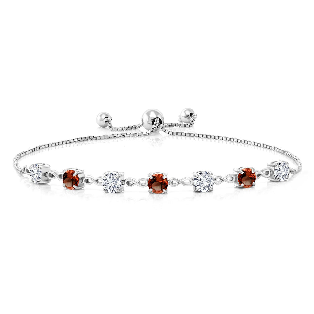 Gem Stone King 4.5MM Round Gemstone Birthstone and White Lab Grown Diamond Infinity Tennis Bracelet for Women | 925 Sterling Silver | Fully Adjustable to 9 Inch | Fine Jewelry for Her Mom Wife