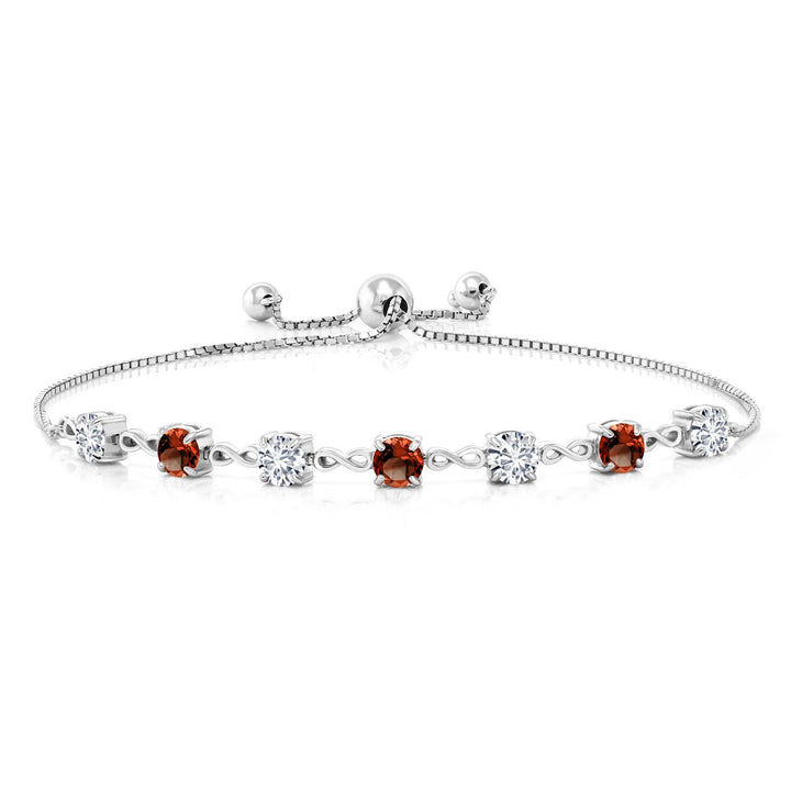 Gem Stone King 4.5MM Round Gemstone Birthstone and White Lab Grown Diamond Infinity Tennis Bracelet for Women | 925 Sterling Silver | Fully Adjustable to 9 Inch | Fine Jewelry for Her Mom Wife