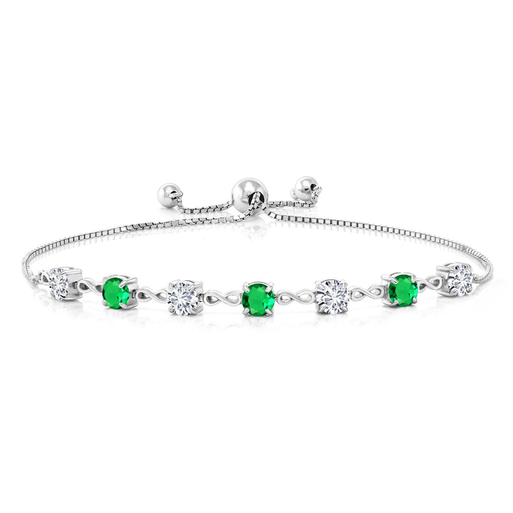 Gem Stone King 4.5MM Round Gemstone Birthstone and White Lab Grown Diamond Infinity Tennis Bracelet for Women | 925 Sterling Silver | Fully Adjustable to 9 Inch | Fine Jewelry for Her Mom Wife