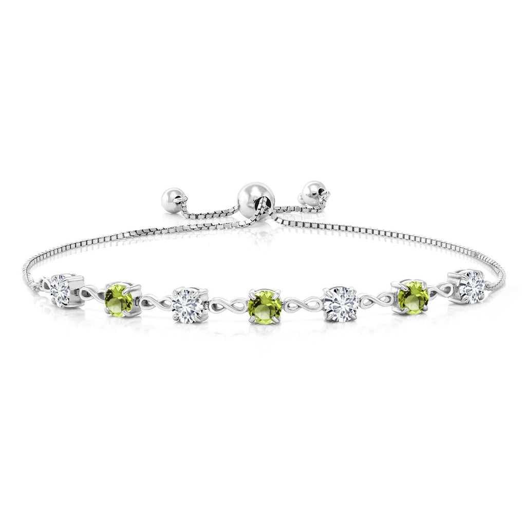 Gem Stone King 4.5MM Round Gemstone Birthstone and White Lab Grown Diamond Infinity Tennis Bracelet for Women | 925 Sterling Silver | Fully Adjustable to 9 Inch | Fine Jewelry for Her Mom Wife