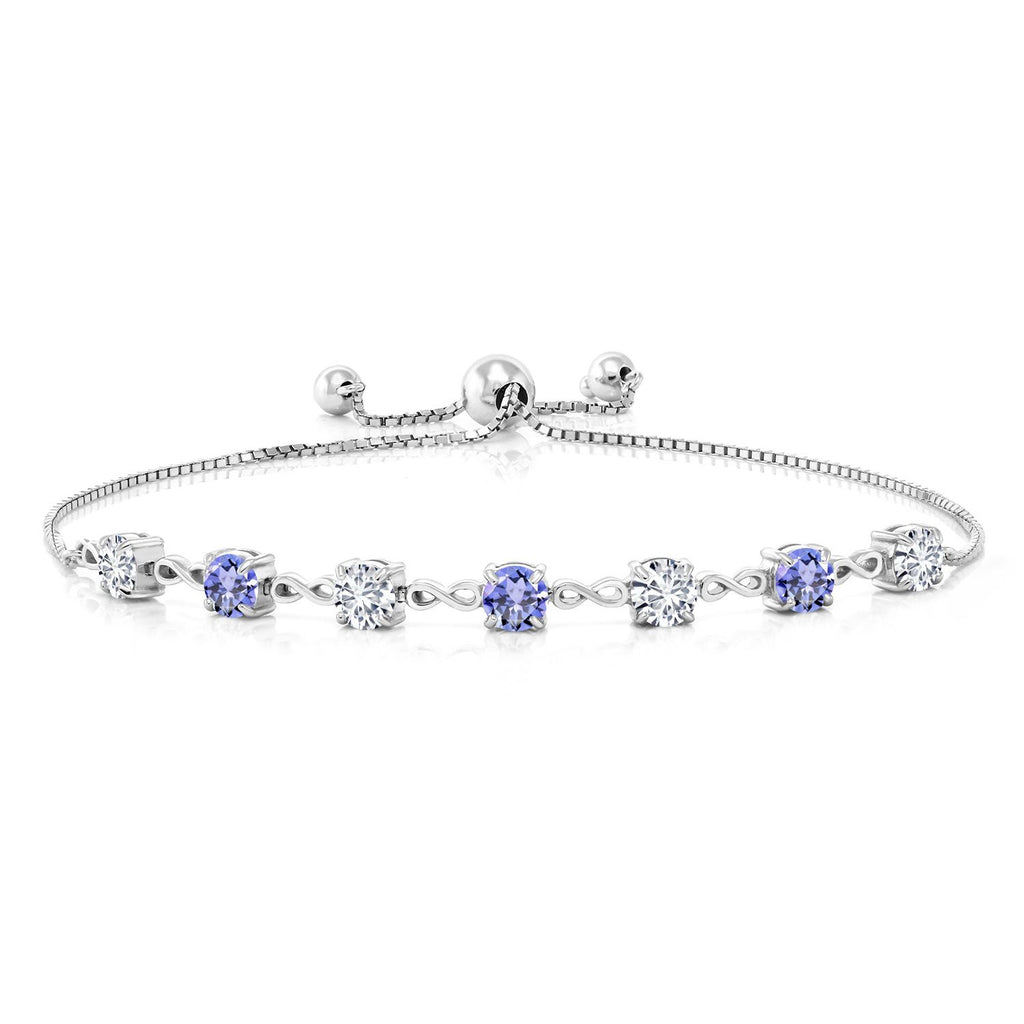 Gem Stone King 4.5MM Round Gemstone Birthstone and White Lab Grown Diamond Infinity Tennis Bracelet for Women | 925 Sterling Silver | Fully Adjustable to 9 Inch | Fine Jewelry for Her Mom Wife