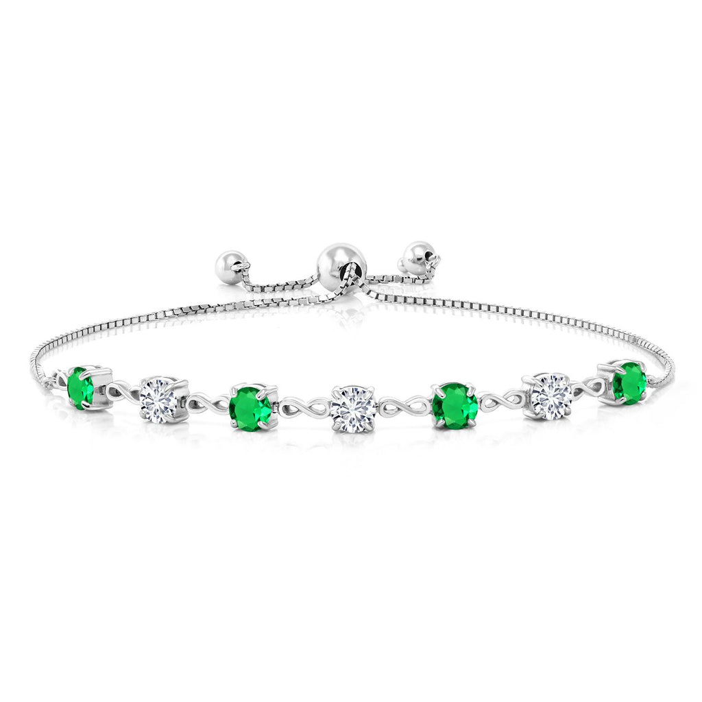 Gem Stone King 4.5MM Round Gemstone Birthstone and White Lab Grown Diamond Infinity Tennis Bracelet for Women in 925 Sterling Silver | Fully Adjustable to 9 Inch | Fine Jewelry for Her Mom Wife