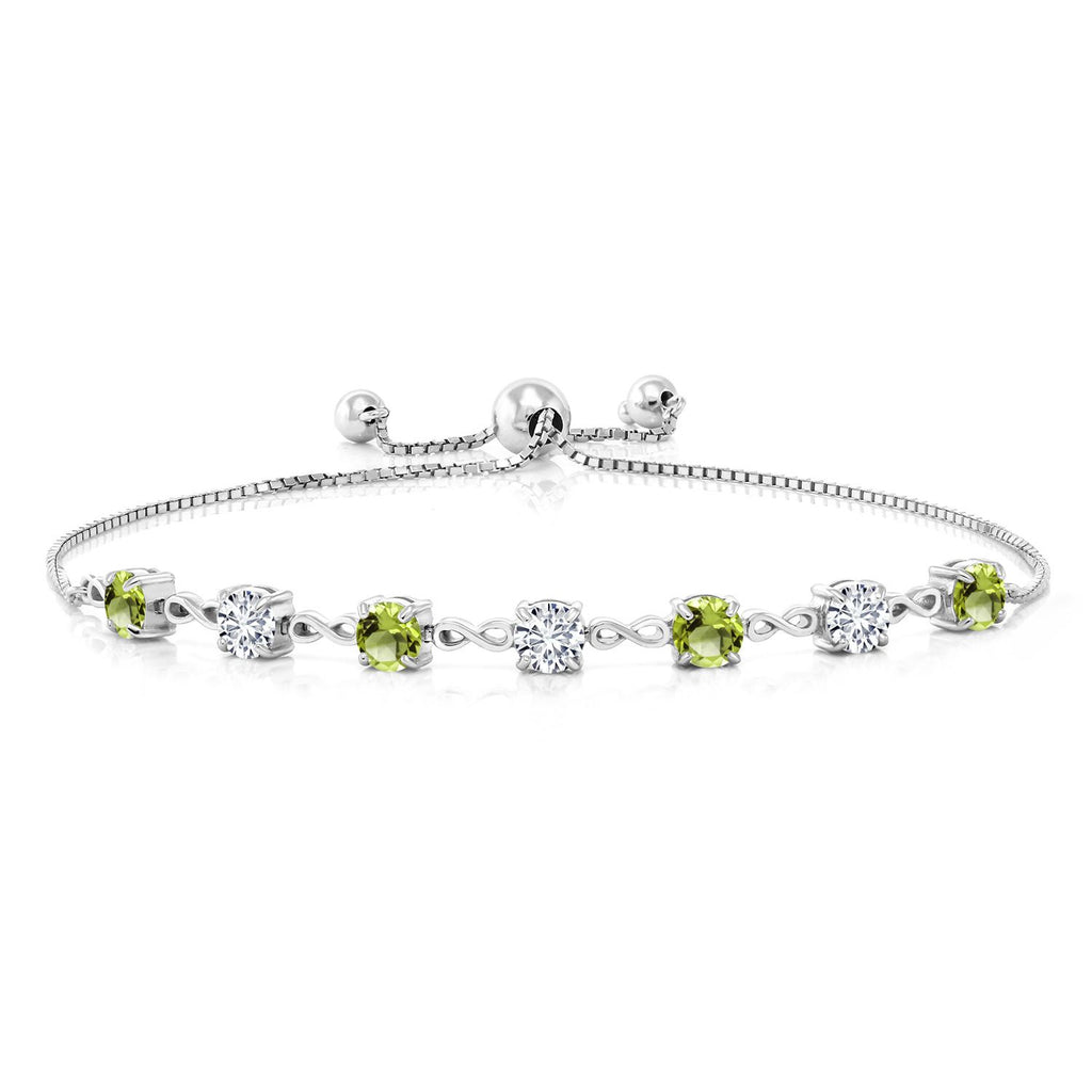 Gem Stone King 4.5MM Round Gemstone Birthstone and White Lab Grown Diamond Infinity Tennis Bracelet for Women in 925 Sterling Silver | Fully Adjustable to 9 Inch | Fine Jewelry for Her Mom Wife