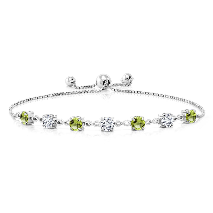 Gem Stone King 4.5MM Round Gemstone Birthstone and White Lab Grown Diamond Infinity Tennis Bracelet for Women in 925 Sterling Silver | Fully Adjustable to 9 Inch | Fine Jewelry for Her Mom Wife