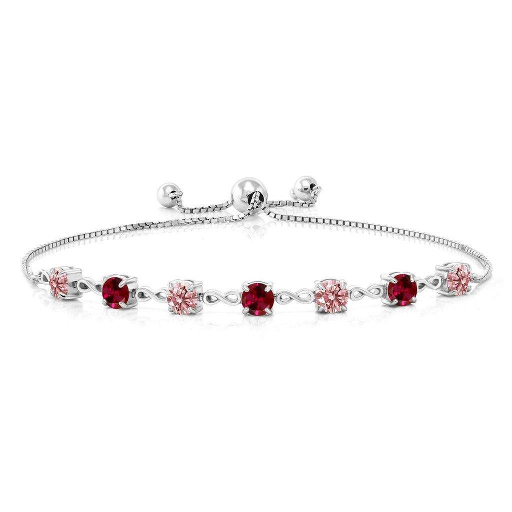 Gem Stone King 4.5MM Round Gemstone Birthstone and Pink Lab Grown Diamond Infinity Tennis Bracelet for Women | 925 Sterling Silver | Fully Adjustable to 9 Inch | Fine Jewelry for Her Mom Wife