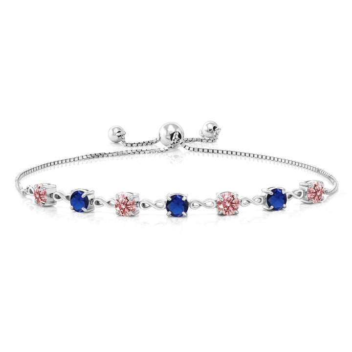 Gem Stone King 4.5MM Round Gemstone Birthstone and Pink Lab Grown Diamond Infinity Tennis Bracelet for Women | 925 Sterling Silver | Fully Adjustable to 9 Inch | Fine Jewelry for Her Mom Wife