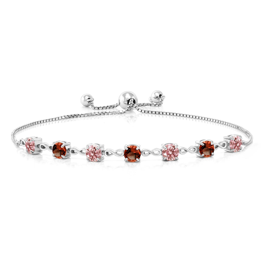 Gem Stone King 4.5MM Round Gemstone Birthstone and Pink Lab Grown Diamond Infinity Tennis Bracelet for Women | 925 Sterling Silver | Fully Adjustable to 9 Inch | Fine Jewelry for Her Mom Wife