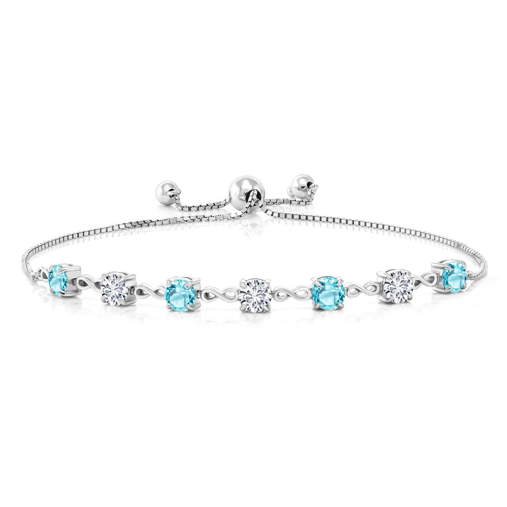 Gem Stone King 4.5MM Round Gemstone Birthstone and White Lab Grown Diamond Infinity Tennis Bracelet for Women in 925 Sterling Silver | Fully Adjustable to 9 Inch | Fine Jewelry for Her Mom Wife