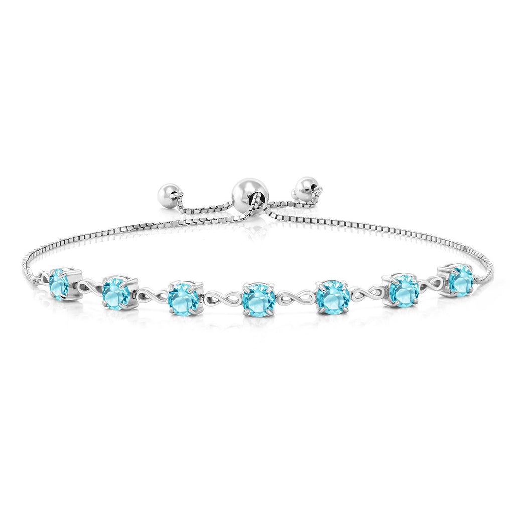 Gem Stone King Infinity Tennis Bracelet for Women | 4.5MM Round Gemstone Birthstone | 925 Sterling Silver | Adjustable Bolo Bracelet For Women | Easy-On Easy-Off | Fine Jewelry for Her Mom Wife