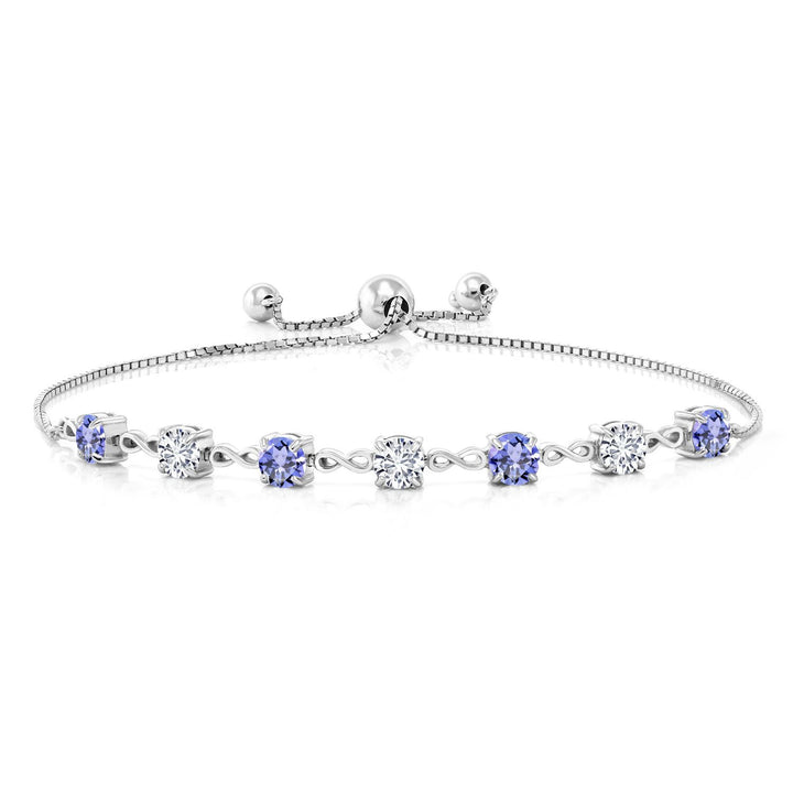 Gem Stone King 4.5MM Round Gemstone Birthstone and White Lab Grown Diamond Infinity Tennis Bracelet for Women in 925 Sterling Silver | Fully Adjustable to 9 Inch | Fine Jewelry for Her Mom Wife