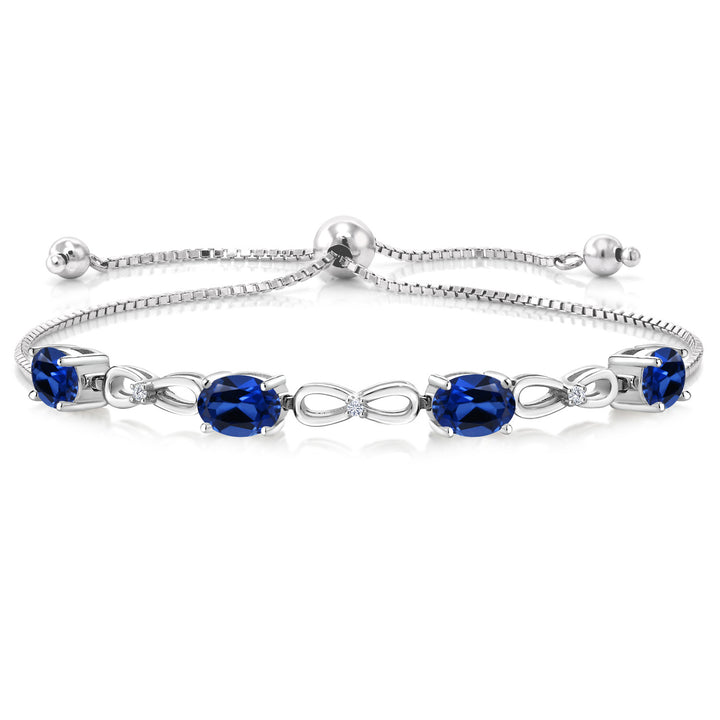 4.02 Ct Blue Created Sapphire E-F Lab Grown Diamond 925 Sterling Silver Bracelet For Women