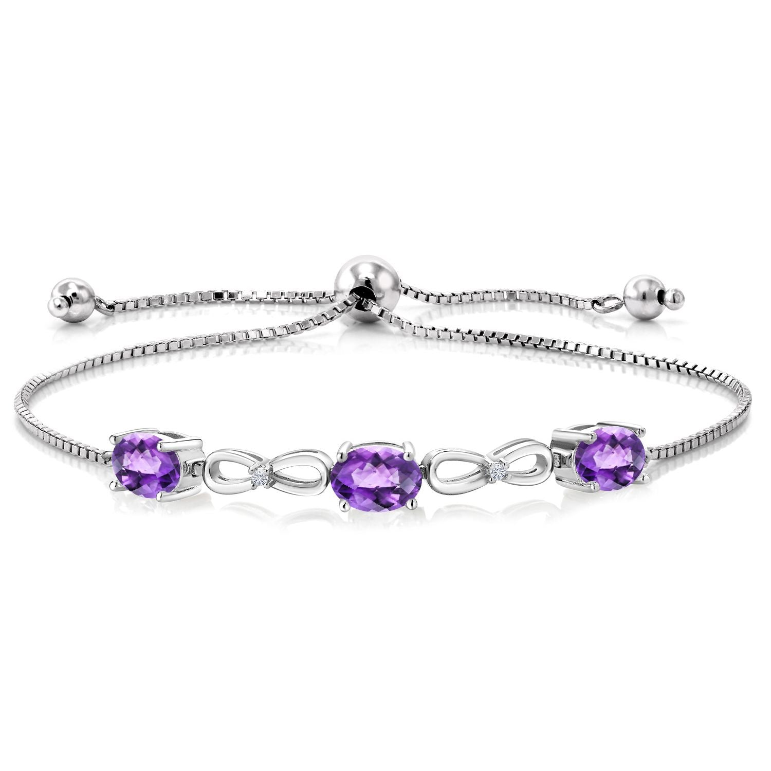 Amethyst-Checkerboard - February_Bracelet in 925 Sterling Silver
