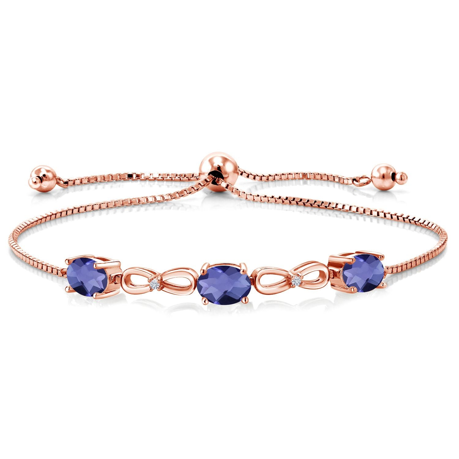 Blue Iolite-Checkerboard_Bracelet in 925 Rose Gold Plated Silver