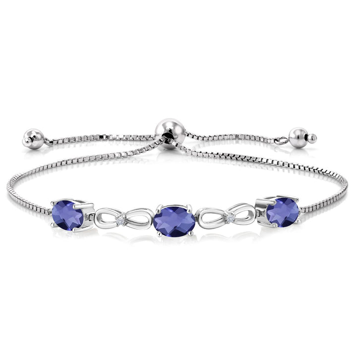 Blue Iolite-Checkerboard_Bracelet in 925 Sterling Silver