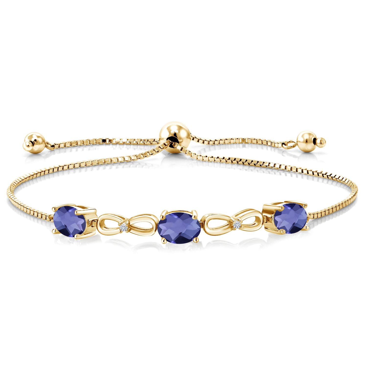 Blue Iolite-Checkerboard_Bracelet in 925 Yellow Gold Plated Silver
