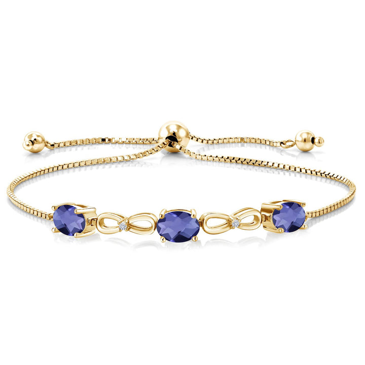 Blue Iolite-Checkerboard_Bracelet in 925 Yellow Gold Plated Silver