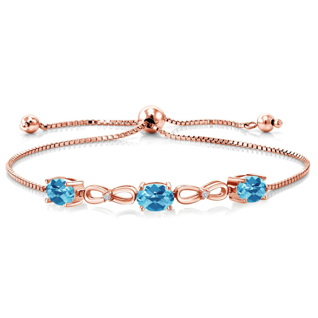 Swiss Blue Topaz-Checkerboard - November_Bracelet in 925 Rose Gold Plated Silver