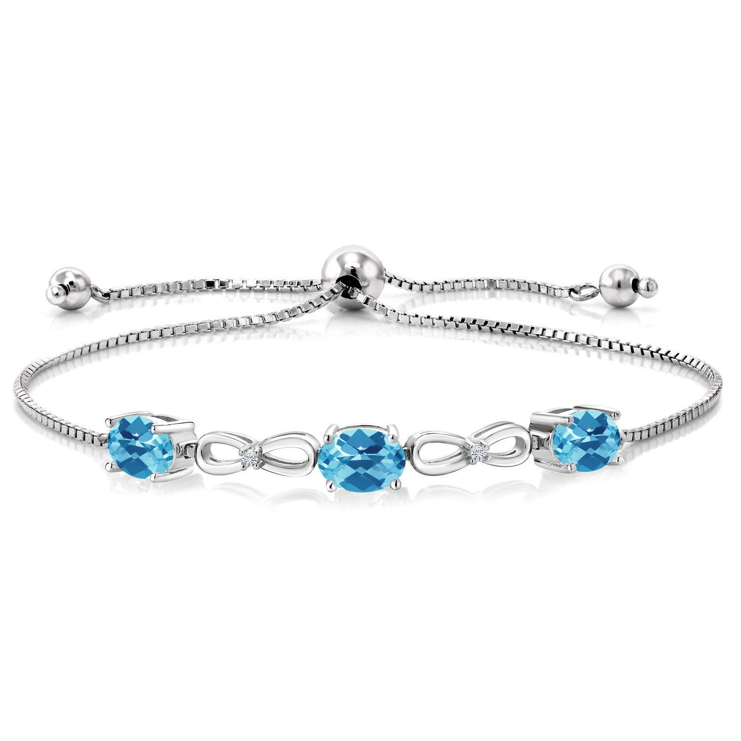 Swiss Blue Topaz-Checkerboard - November_Bracelet in 925 Sterling Silver
