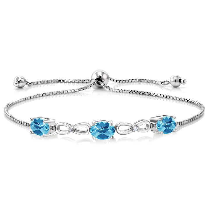 Swiss Blue Topaz-Checkerboard - November_Bracelet in 925 Sterling Silver