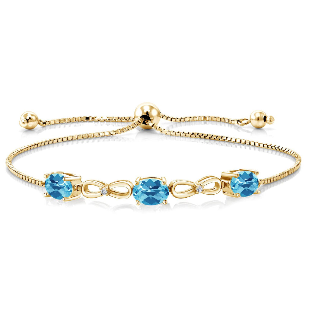 Swiss Blue Topaz-Checkerboard - November_Bracelet in 925 Yellow Gold Plated Silver