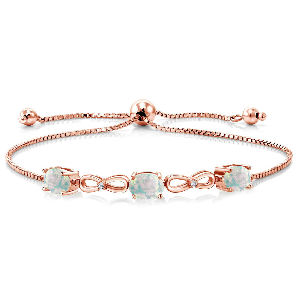 White Simulated Opal-Cabochon - October_Bracelet in 925 Rose Gold Plated Silver