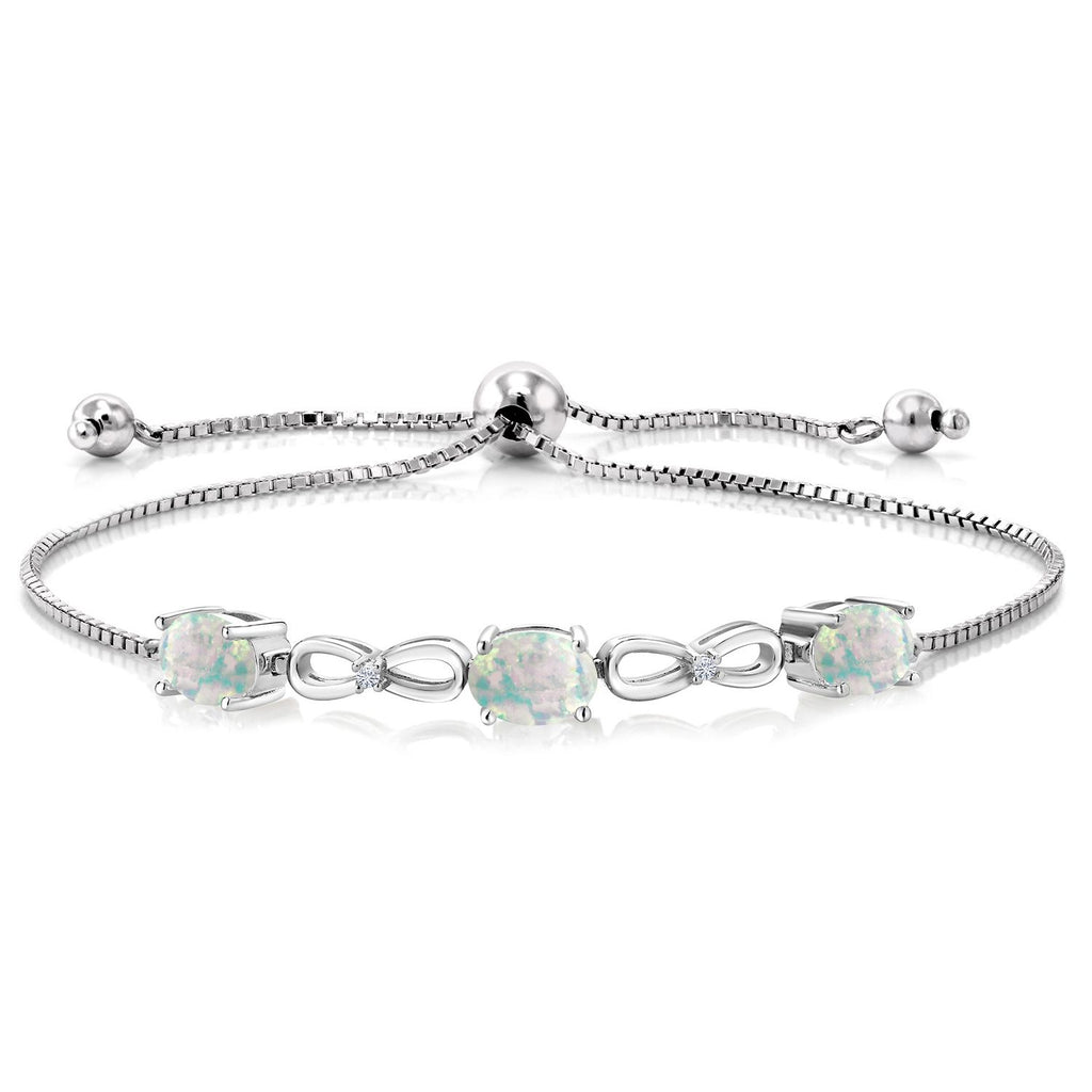 White Simulated Opal-Cabochon - October_Bracelet in 925 Sterling Silver