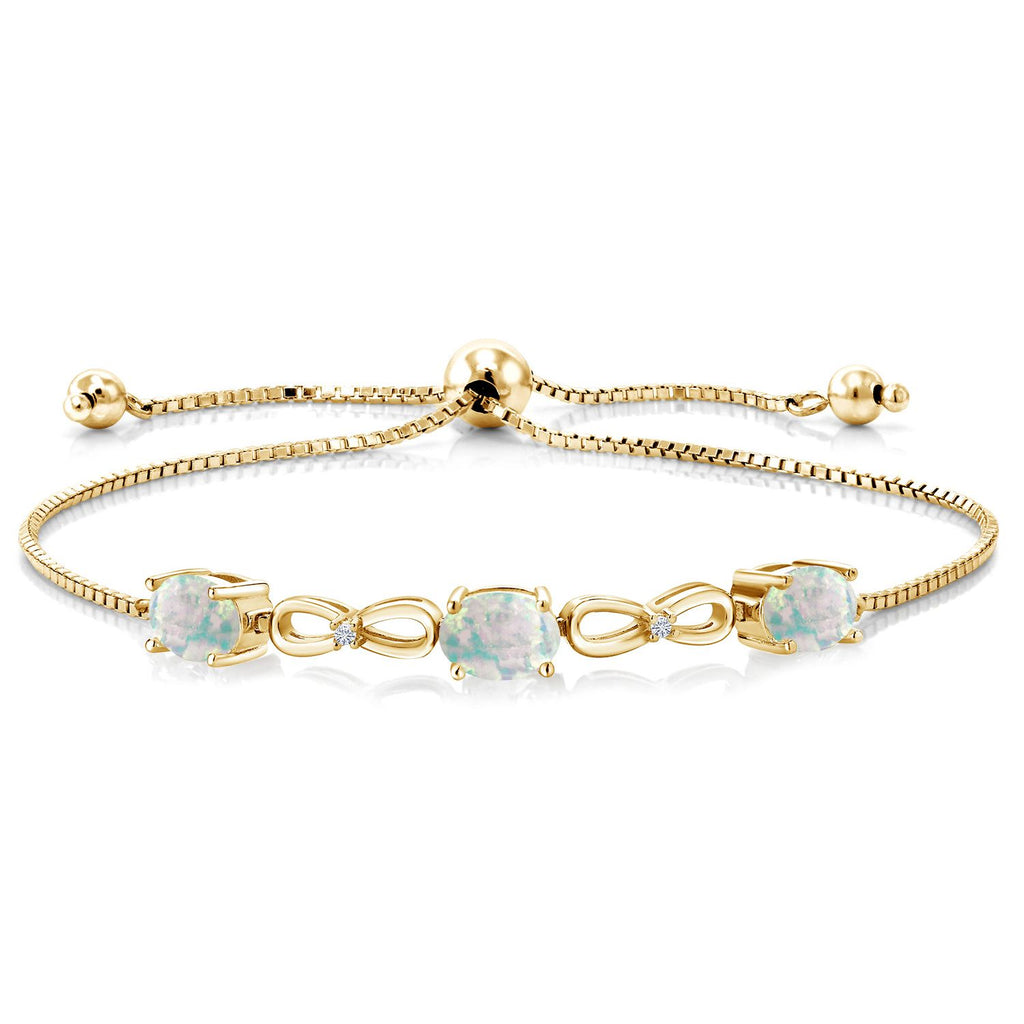 White Simulated Opal-Cabochon - October_Bracelet in 925 Yellow Gold Plated Silver