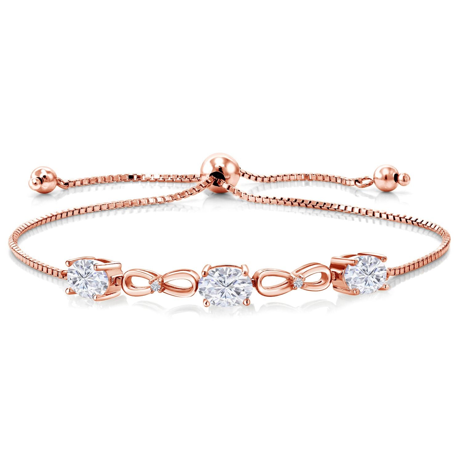 White Moissanite - April_Bracelet in 925 Rose Gold Plated Silver