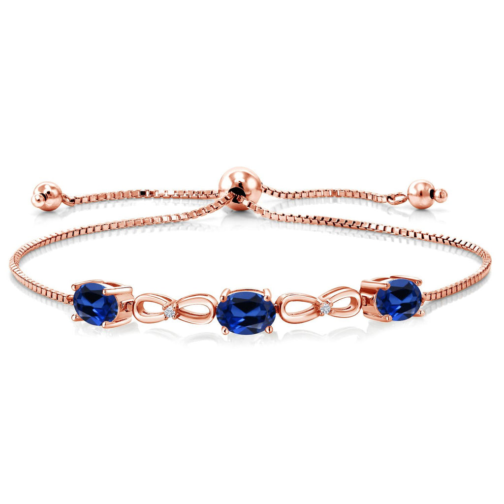 Blue Created Sapphire - September_Bracelet in 925 Rose Gold Plated Silver