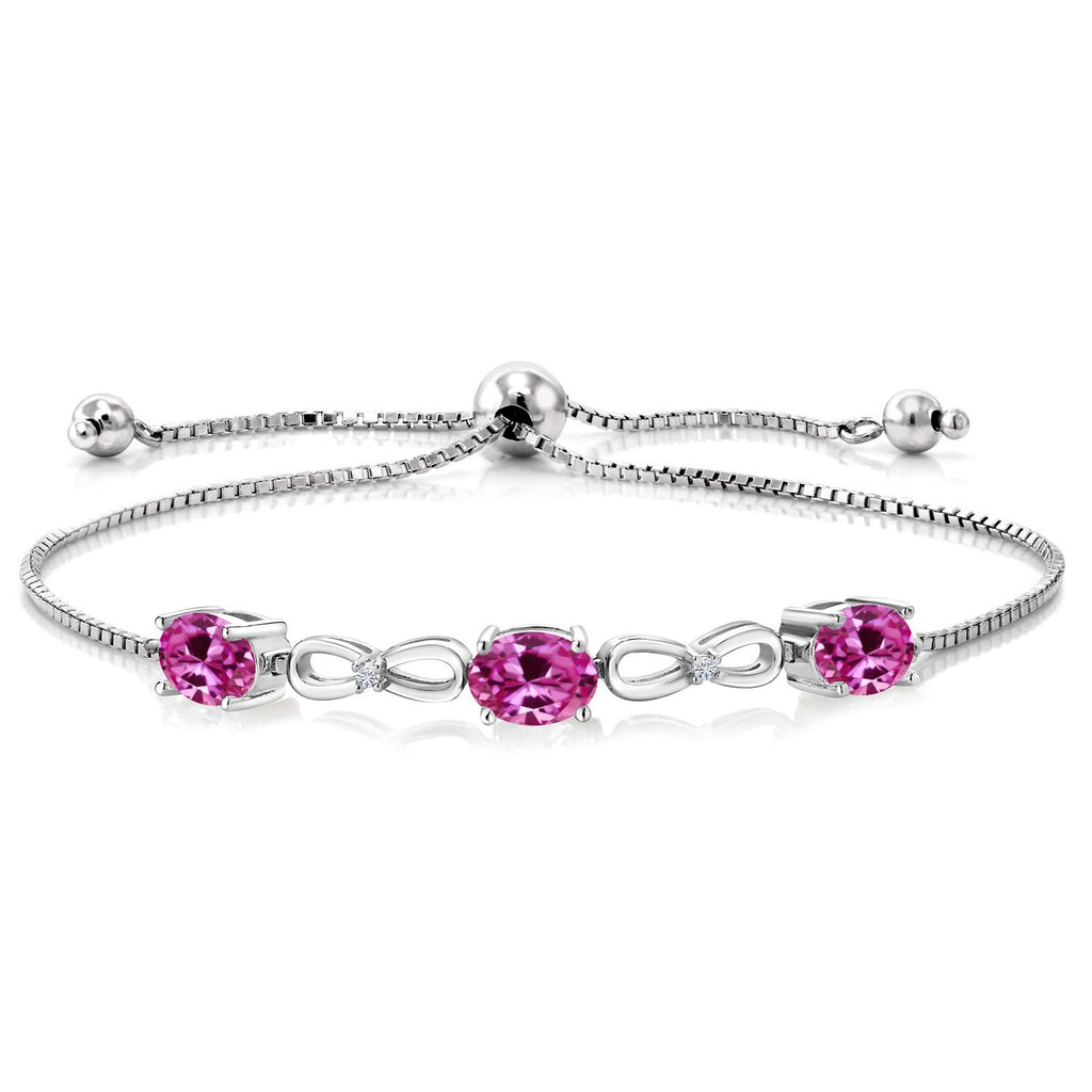 Pink Created Sapphire - September_Bracelet in 925 Sterling Silver