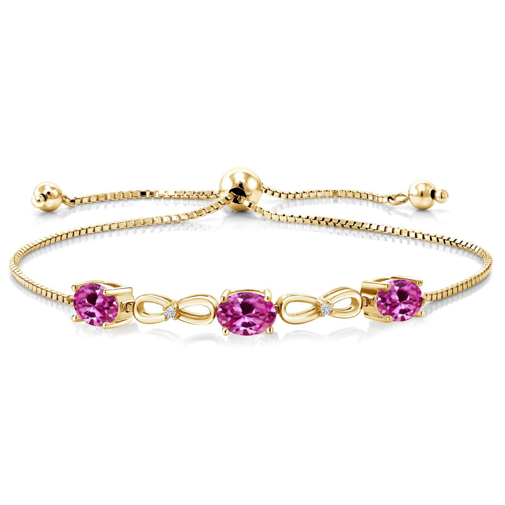 Pink Created Sapphire - September_Bracelet in 925 Yellow Gold Plated Silver