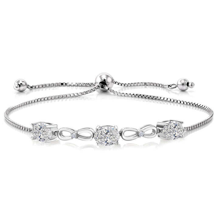 925 Sterling Silver Lab Grown Diamond Bracelet For Women | 2.12 Cttw | Gemstone April Birthstone | Oval 7X5MM | Fully Adjustable 9 Inch