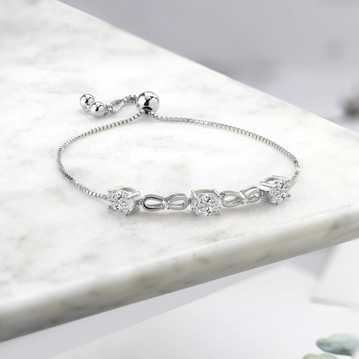 925 Sterling Silver Lab Grown Diamond Bracelet For Women | 2.12 Cttw | Gemstone April Birthstone | Oval 7X5MM | Fully Adjustable 9 Inch