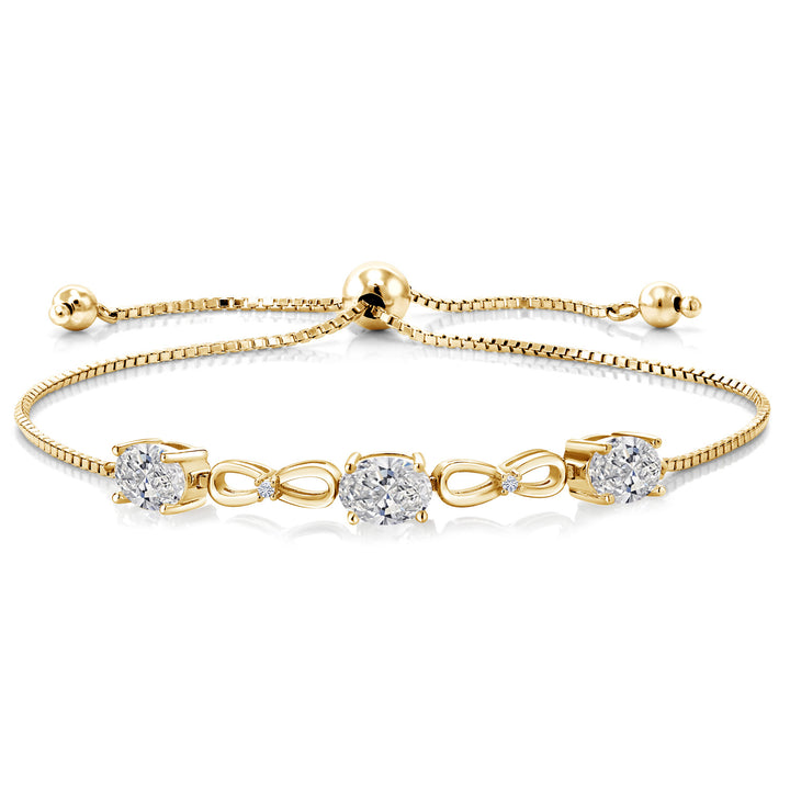 18K Yellow Gold Plated Silver Lab Grown Diamond Bracelet For Women | 2.12 Cttw | Gemstone April Birthstone | Oval 7X5MM | Fully Adjustable 9 Inch