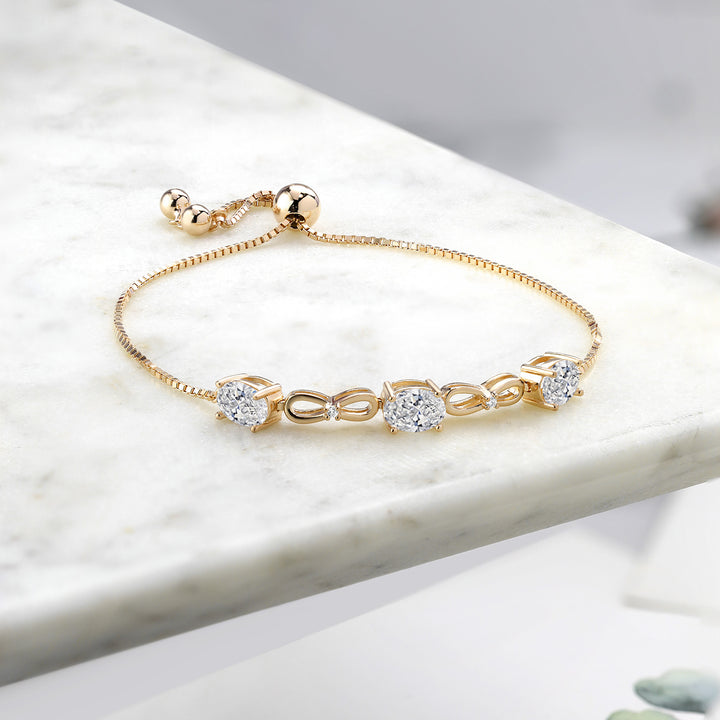 18K Yellow Gold Plated Silver Lab Grown Diamond Bracelet For Women | 2.12 Cttw | Gemstone April Birthstone | Oval 7X5MM | Fully Adjustable 9 Inch