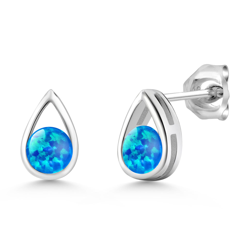 Blue Opal - October_Earrings in 925 Sterling Silver