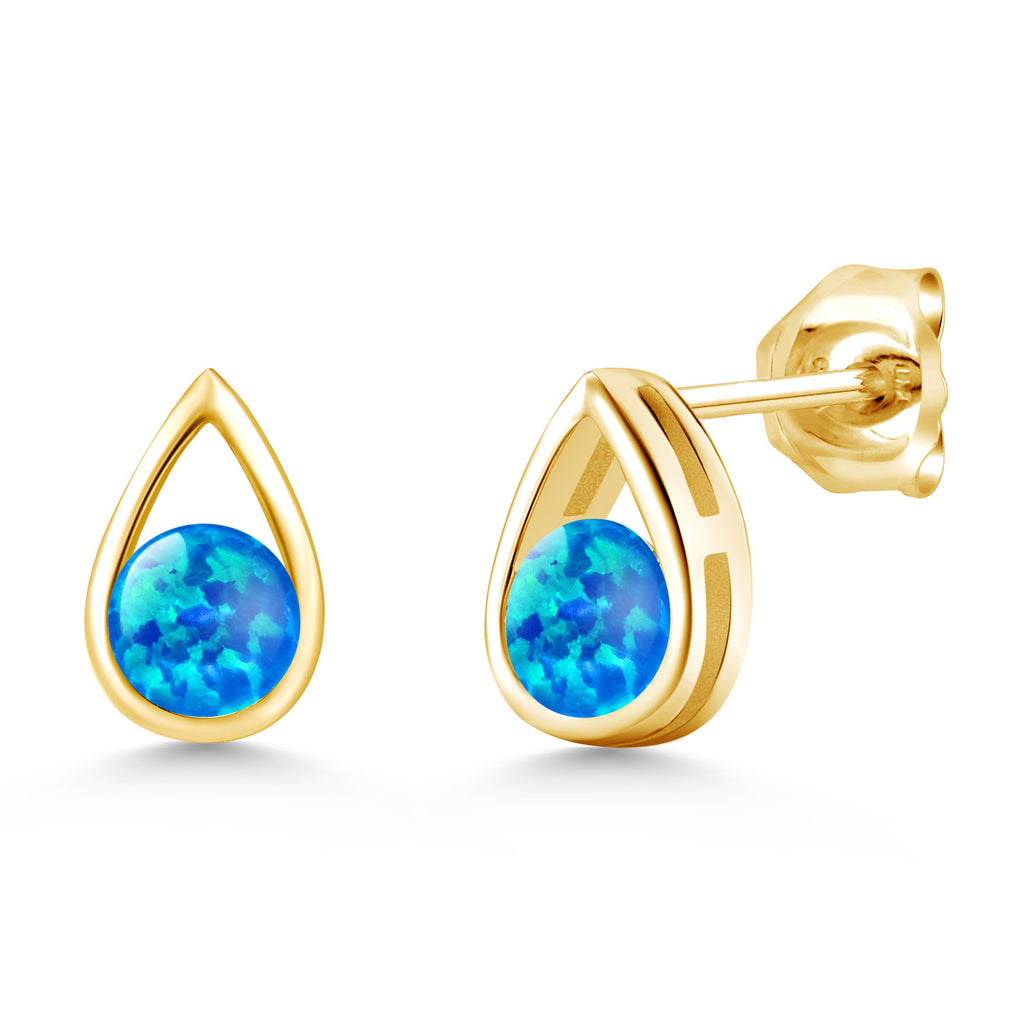 Blue Opal - October_Earrings in 925 Yellow Gold Plated Silver
