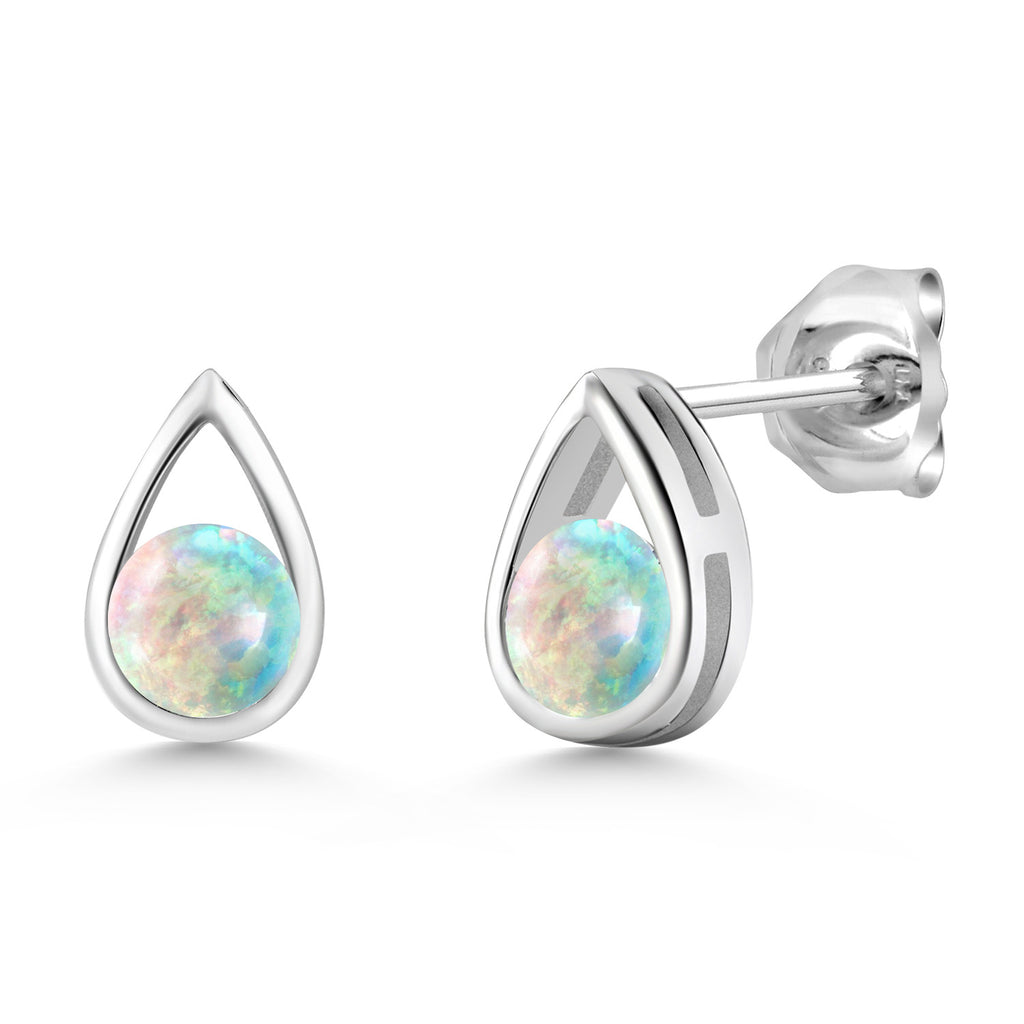 White Opal-Cabochon - October_Earrings in 925 Sterling Silver