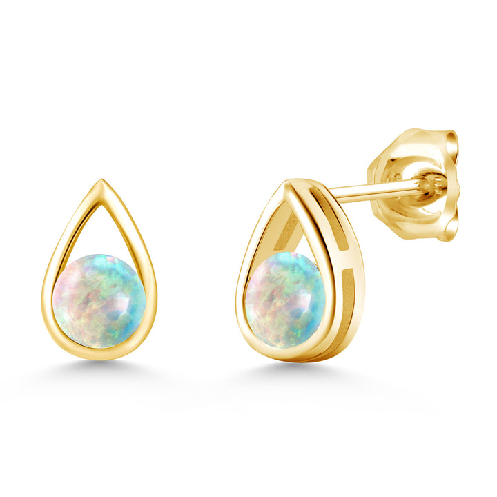 White Opal-Cabochon - October_Earrings in 925 Yellow Gold Plated Silver