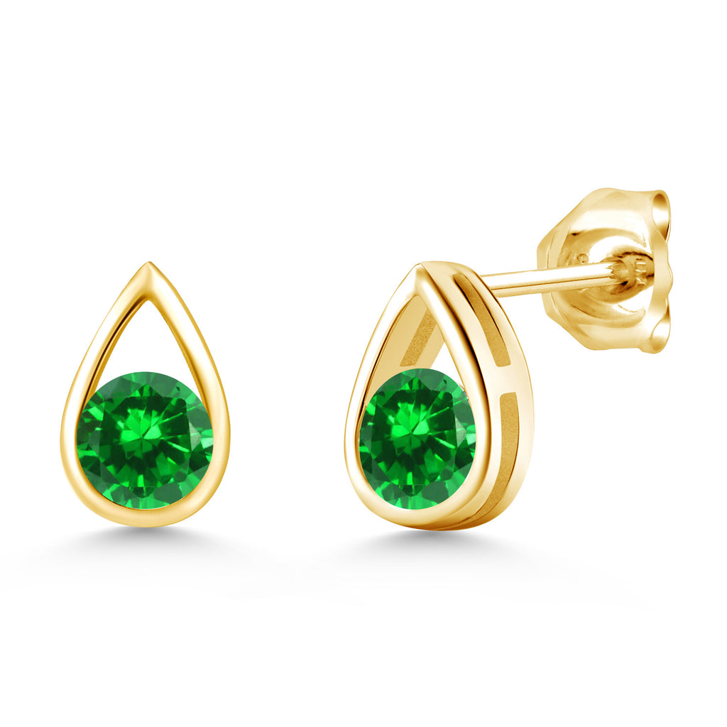 Created Emerald - May_Earrings in 925 Yellow Gold Plated Silver