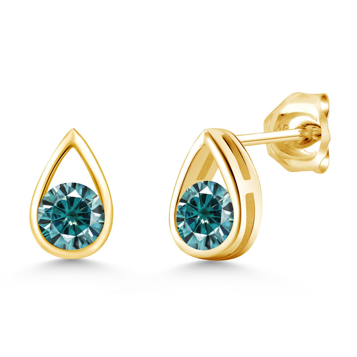 Blue Moissanite - April_Earrings in 925 Yellow Gold Plated Silver