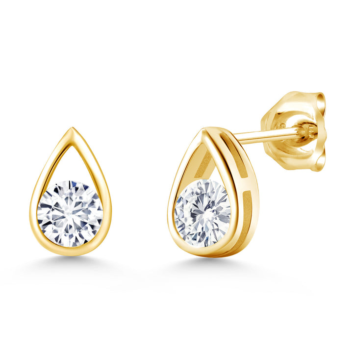White Moissanite - April_Earrings in 925 Yellow Gold Plated Silver