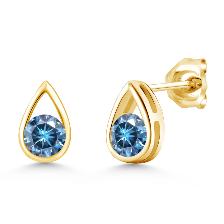 Persian Blue Moissanite - April_Earrings in 925 Yellow Gold Plated Silver