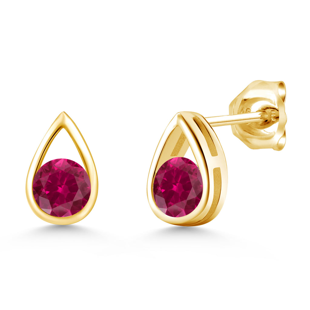 Created Ruby - July_Earrings in 925 Yellow Gold Plated Silver