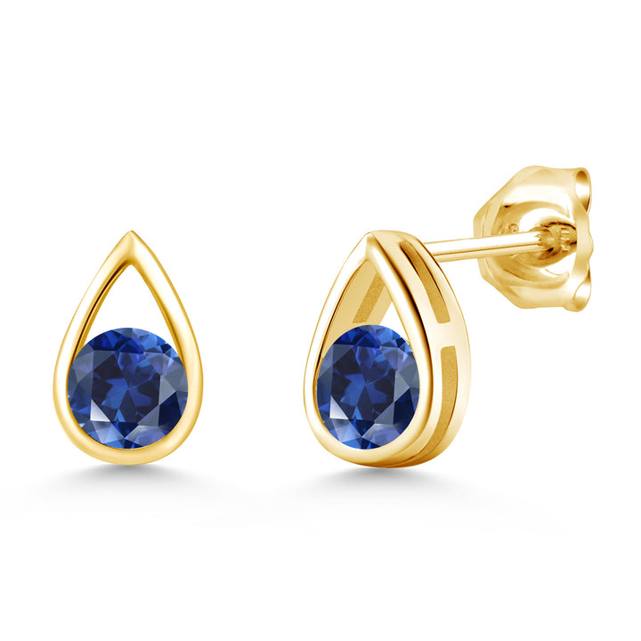 Blue Created Sapphire - September_Earrings in 925 Yellow Gold Plated Silver