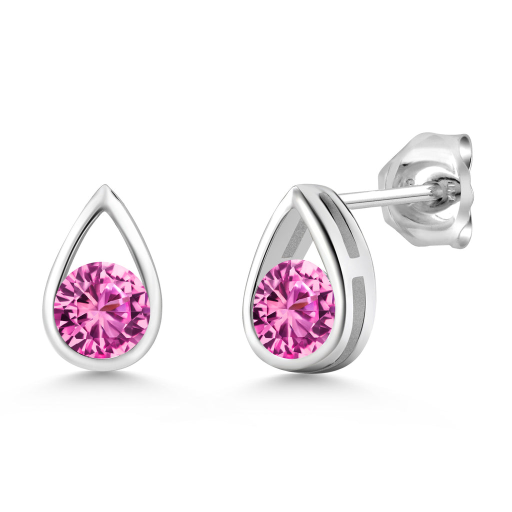 Pink Created Sapphire - September_Earrings in 925 Sterling Silver