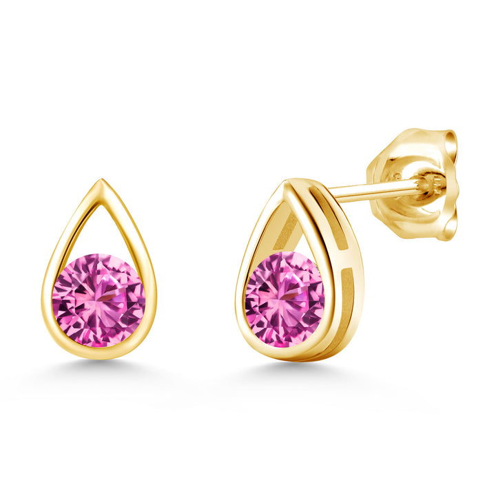 Pink Created Sapphire - September_Earrings in 925 Yellow Gold Plated Silver